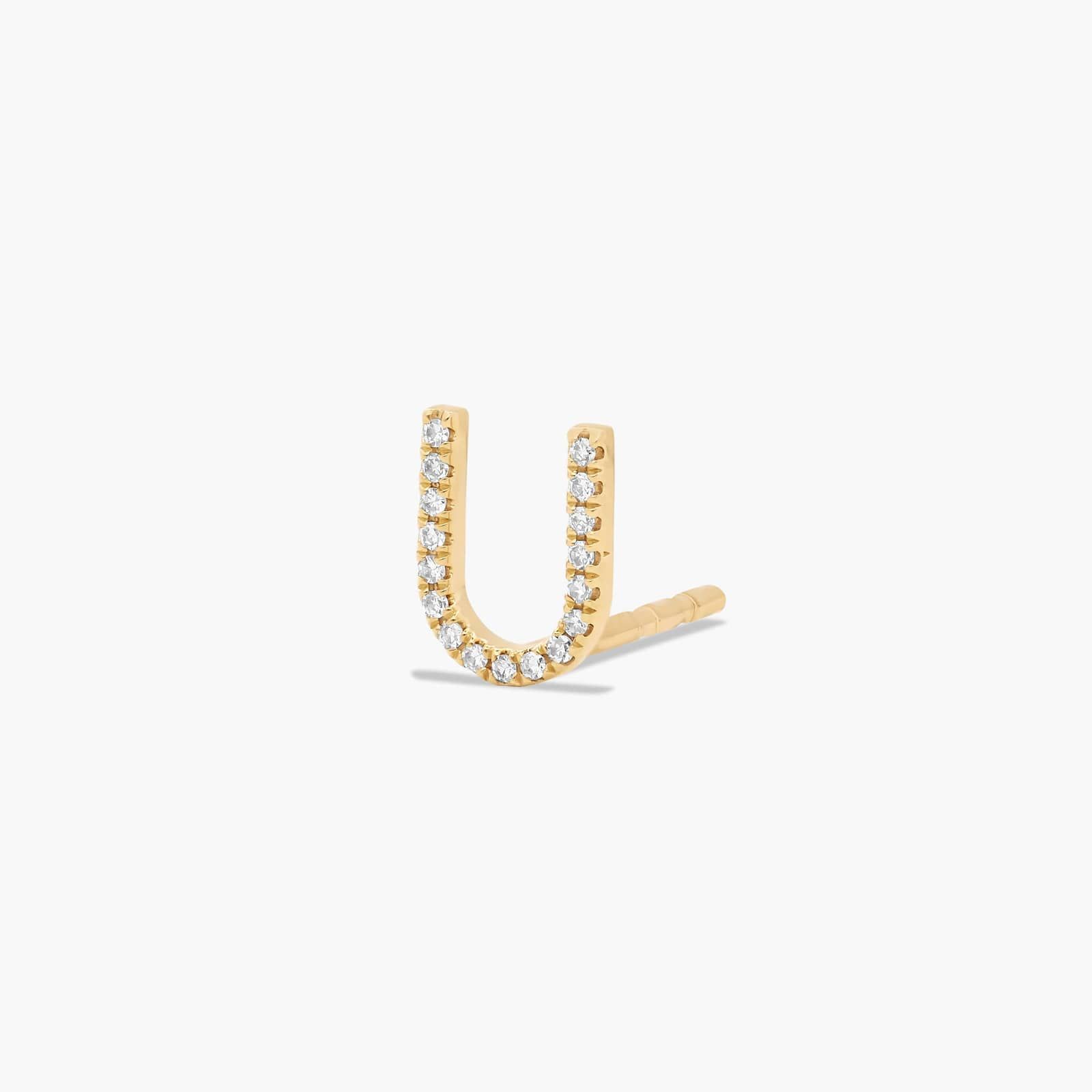 U Initial Pavé Diamond Stud Earring In 14K Yellow Gold