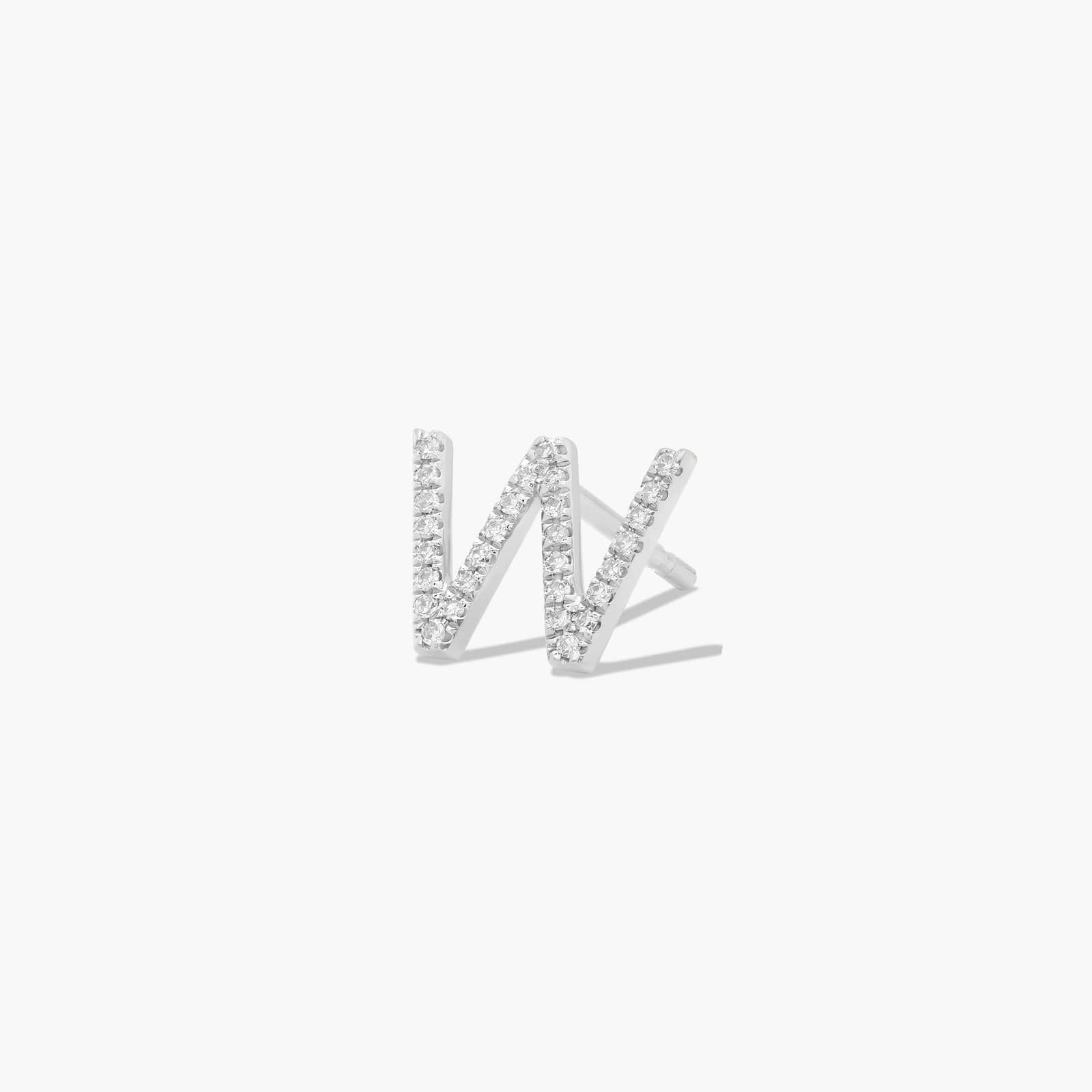 W Initial Pavé Diamond Stud Earring In 14K White Gold