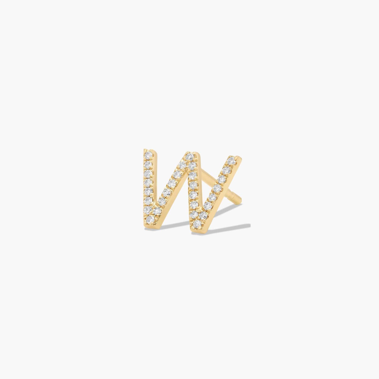 W Initial Pavé Diamond Stud Earring In 14K Yellow Gold