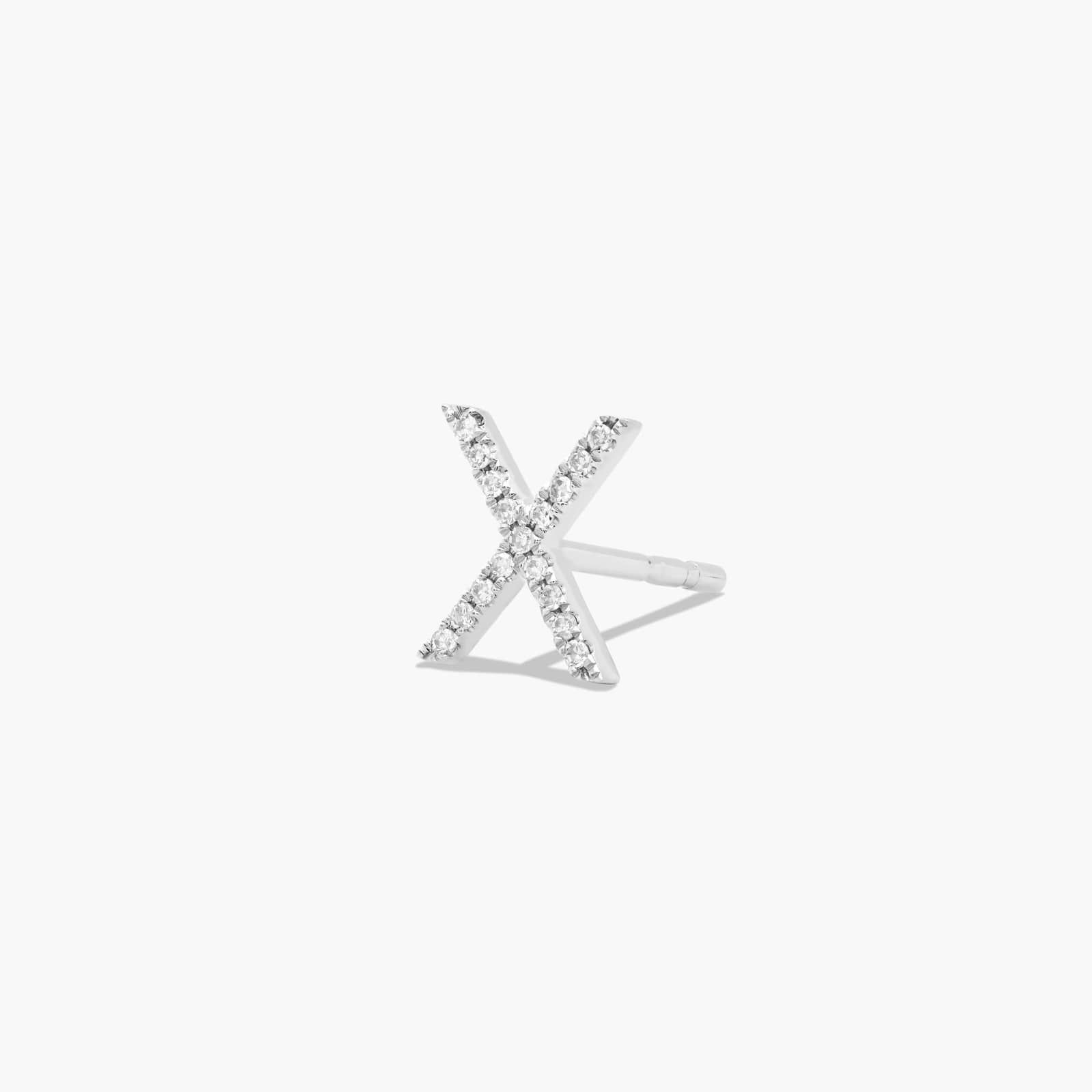 X Initial Pavé Diamond Stud Earring In 14K White Gold