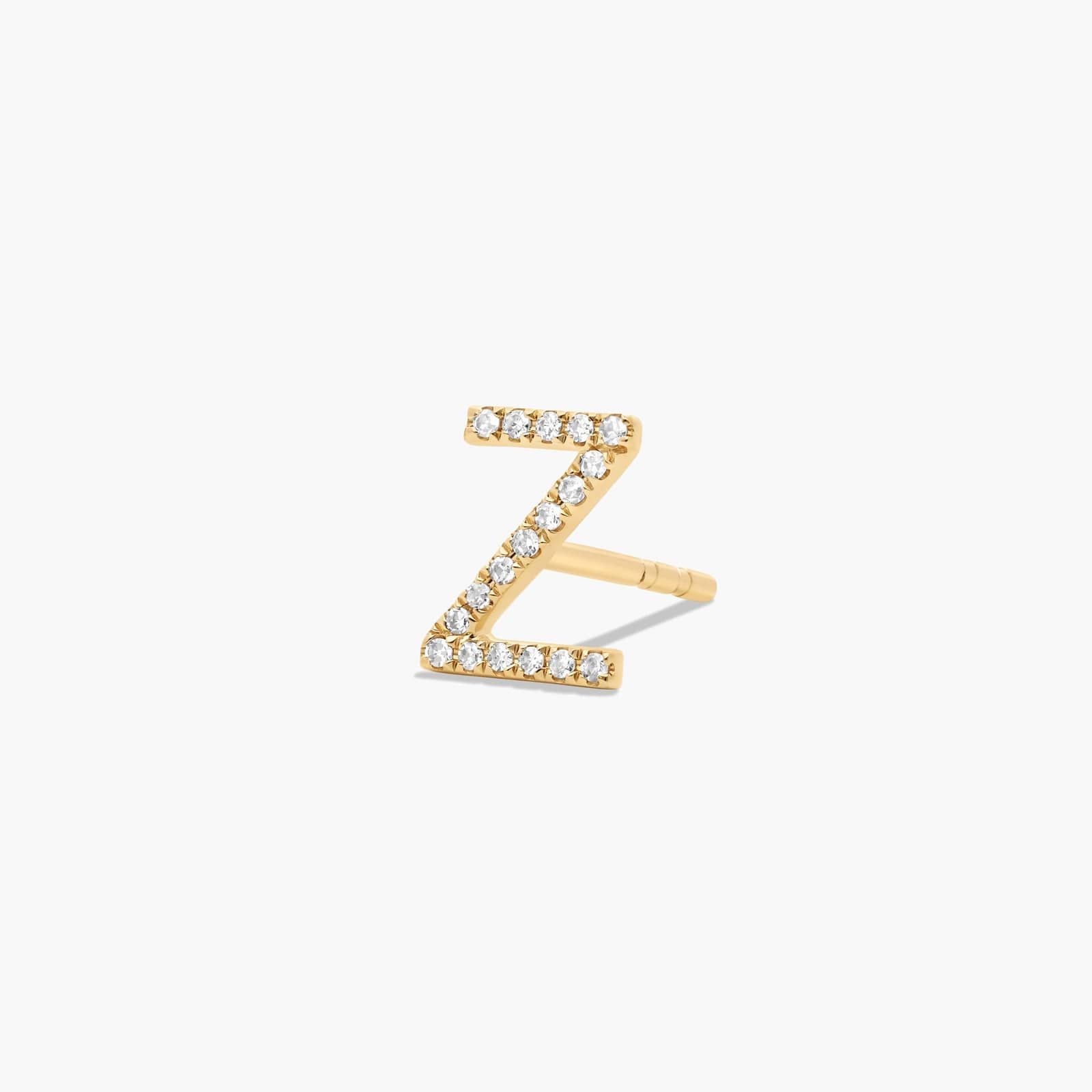 Z Initial Pavé Diamond Stud Earring In 14K Yellow Gold