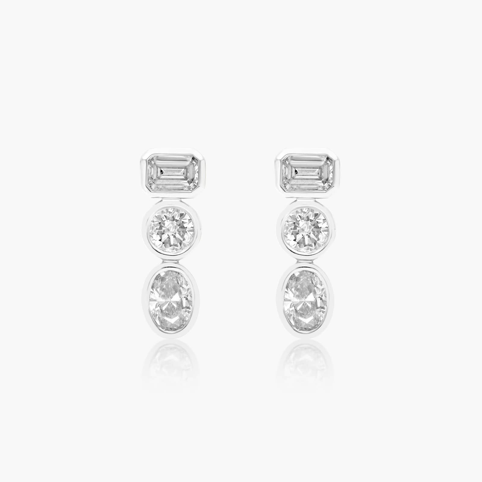 Fancy Bezel Drop Earrings With Emerald Cut, Round, and Oval Cut Lab-Grown Diamonds In 14K White Gold