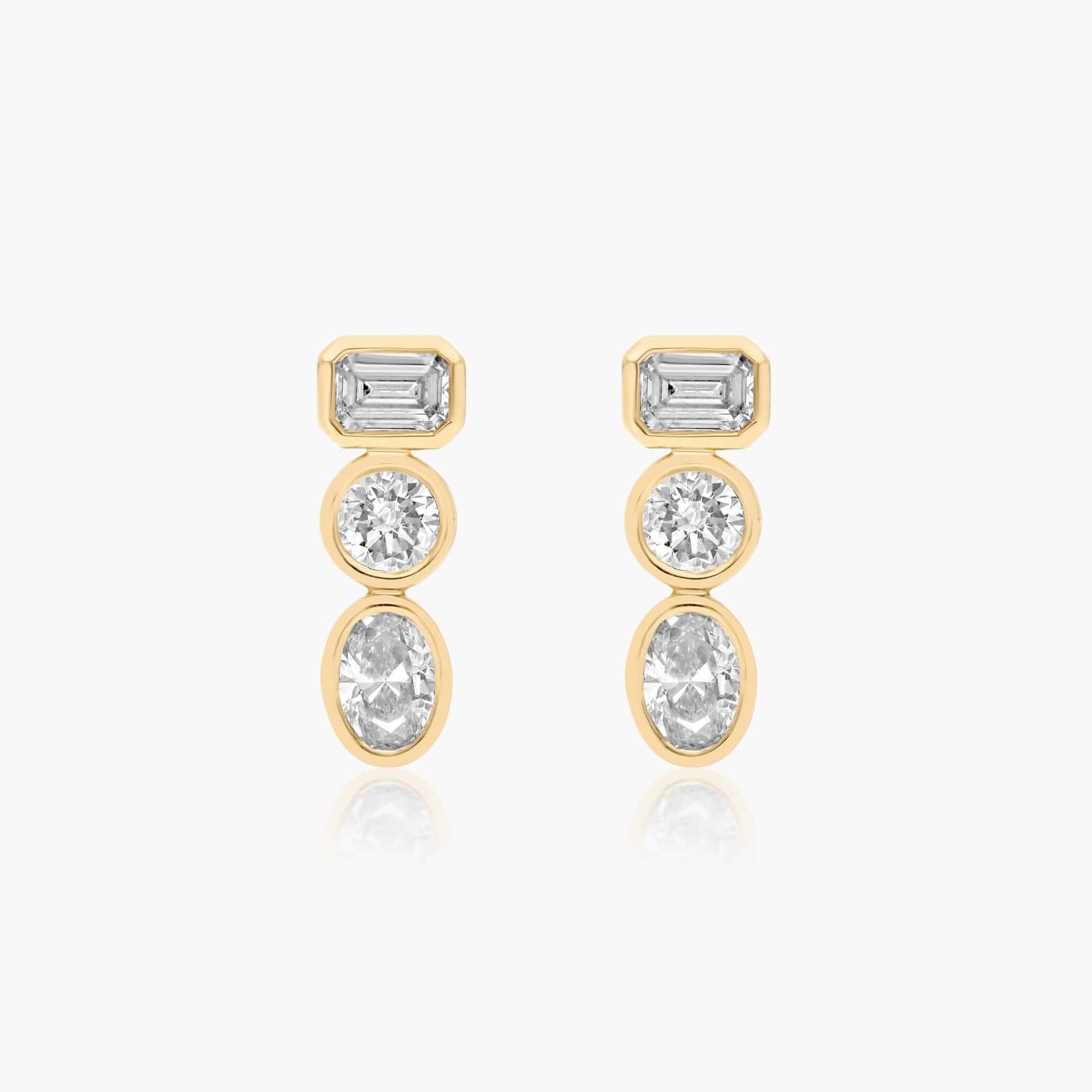 Fancy Bezel Drop Earrings With Emerald Cut, Round, and Oval Cut Lab-Grown Diamonds In 14K Yellow Gold