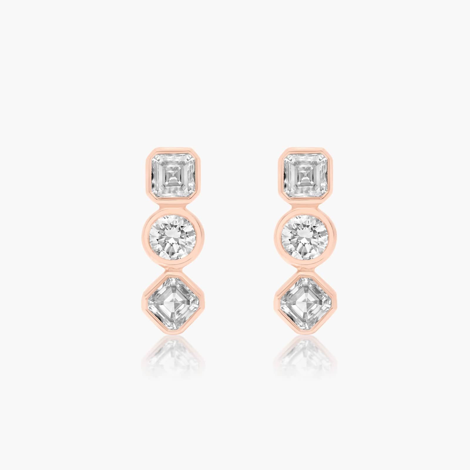 Fancy Bezel Drop Earrings With Asscher Cut and Round Lab-Grown Diamonds In 14K Rose Gold