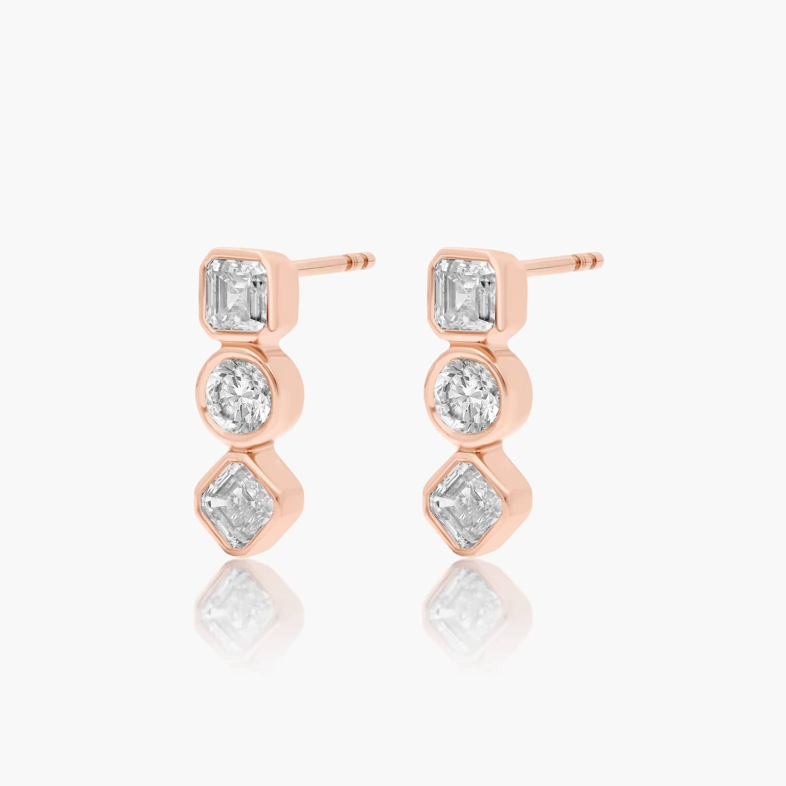 Fancy Bezel Drop Earrings With Asscher Cut and Round Lab-Grown Diamonds In 14K Rose Gold