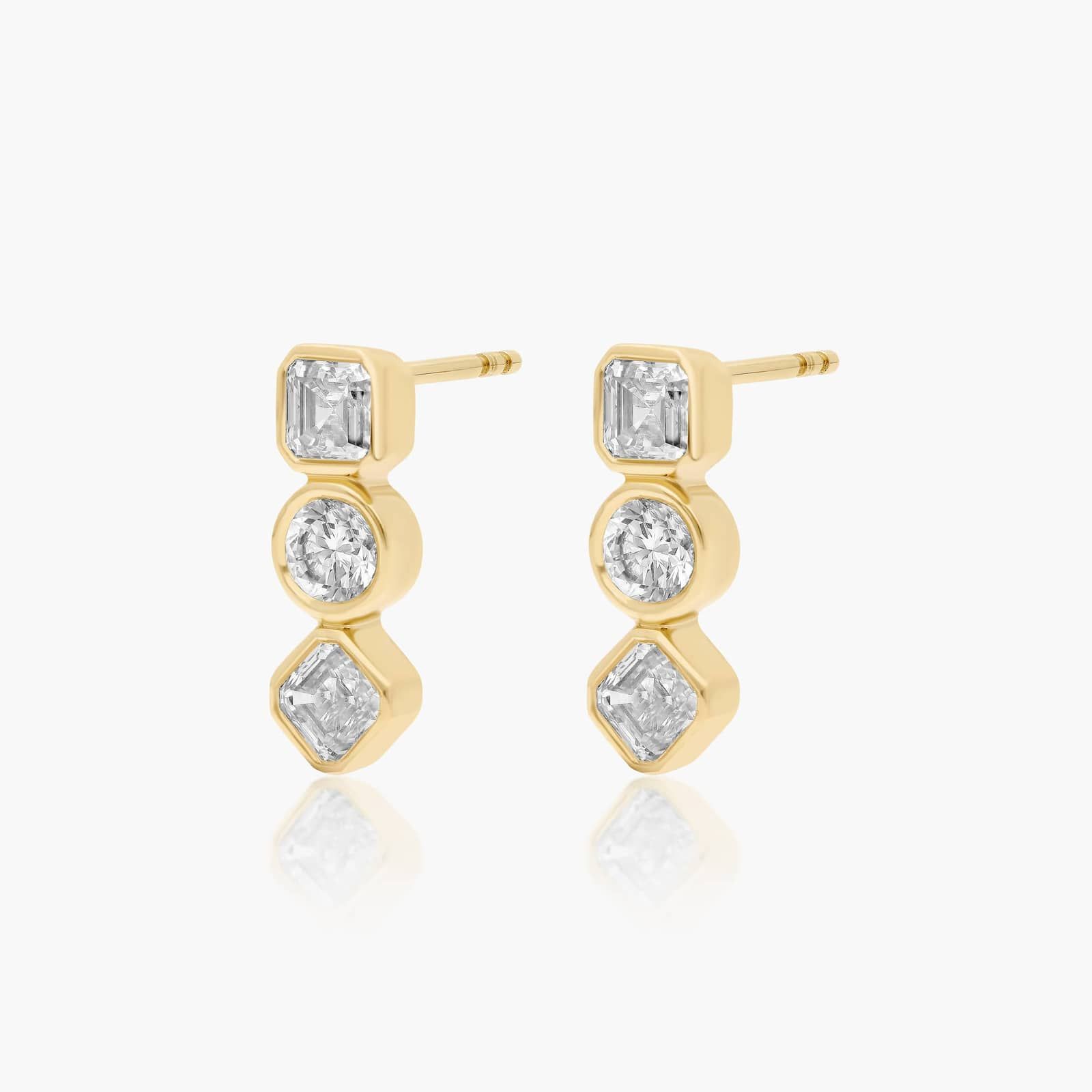 Fancy Bezel Drop Earrings With Asscher Cut and Round Lab-Grown Diamonds In 14K Yellow Gold