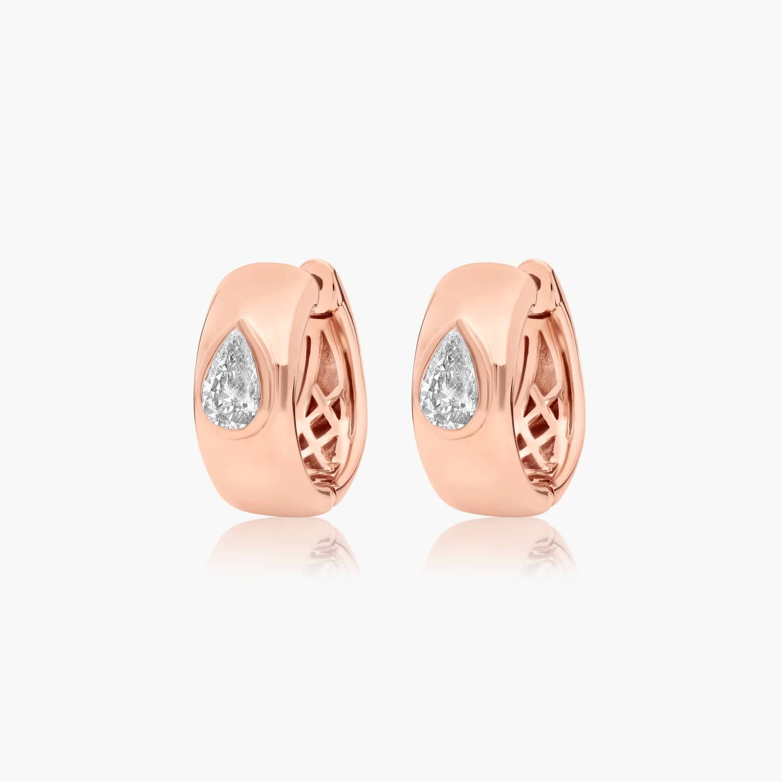 14K Rose Gold Fancy Bezels Lab Grown Pear Diamond Huggie Hoop Earrings