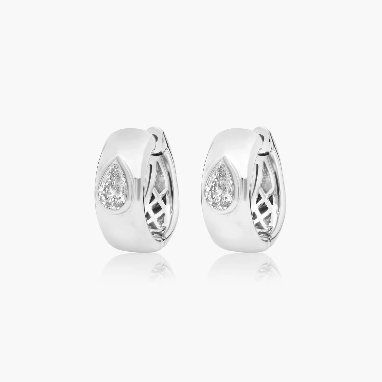 14K White Gold Fancy Bezels Lab Grown Pear Diamond Huggie Hoop Earrings