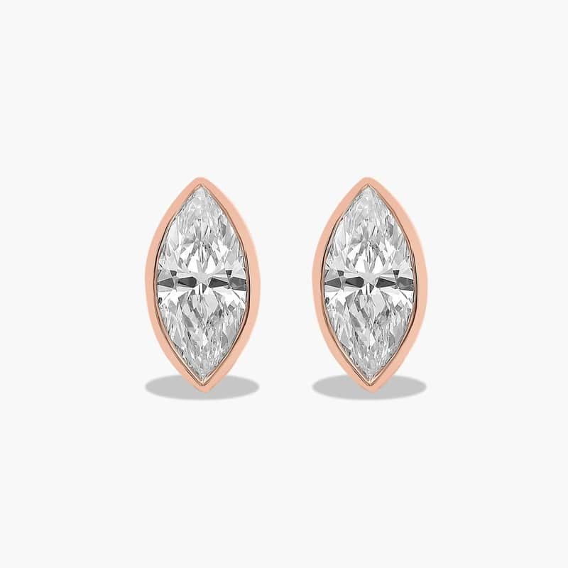 14K Rose Gold Fancy Bezels Lab Grown Marquise Diamond Stud Earrings