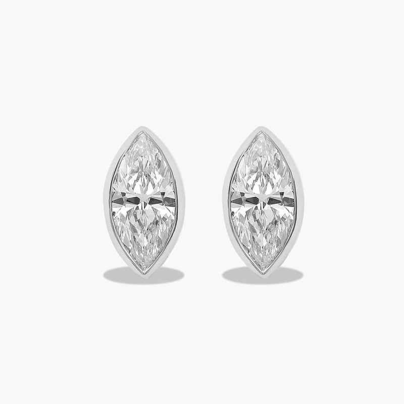 14K White Gold Fancy Bezels Lab Grown Marquise Diamond Stud Earrings
