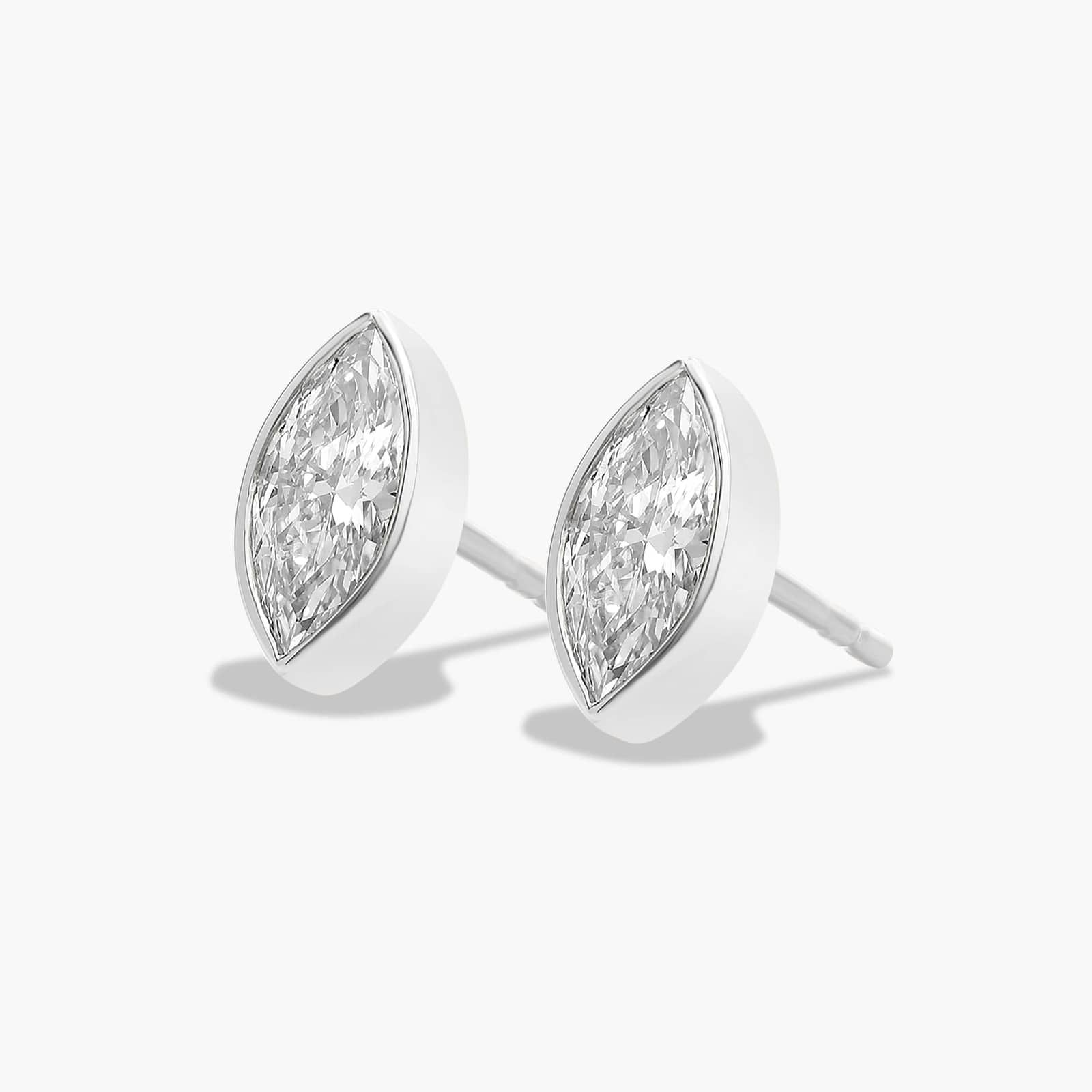 14K White Gold Fancy Bezels Lab Grown Marquise Diamond Stud Earrings