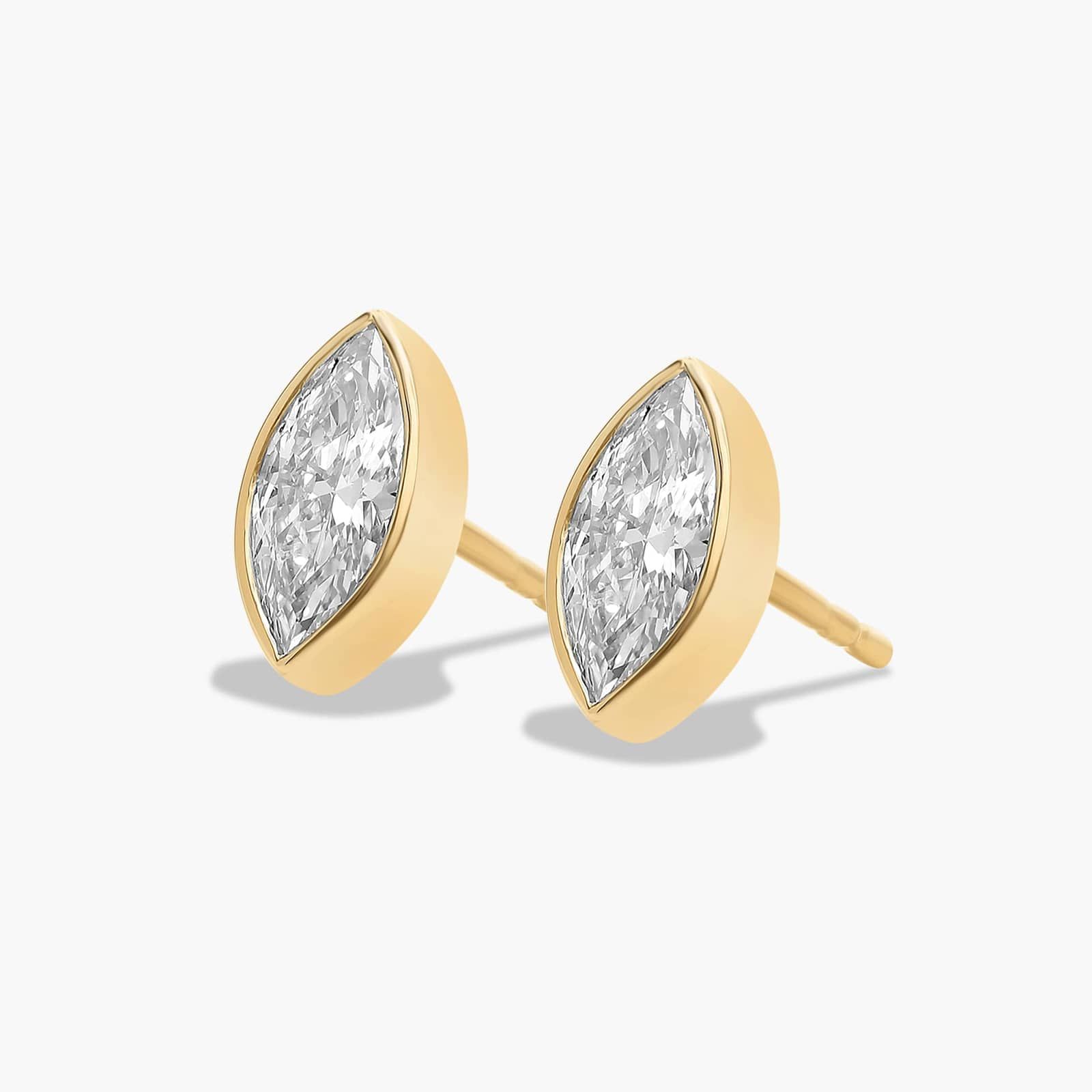 Fancy Bezel Marquise Cut Lab-Grown Diamond Stud Earrings In 14K Yellow Gold