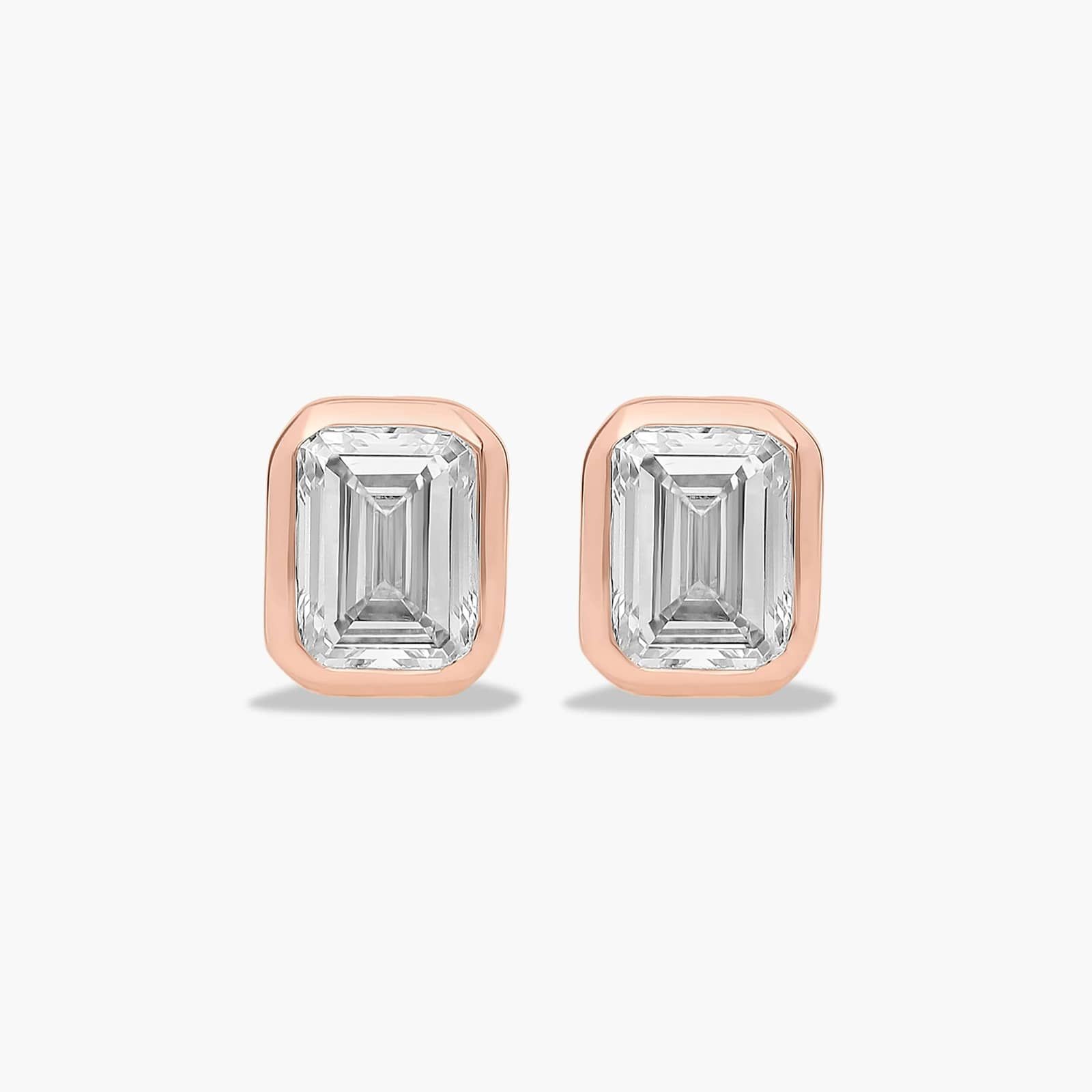 14K Rose Gold Fancy Bezels Lab Grown Emerald Diamond Stud Earrings