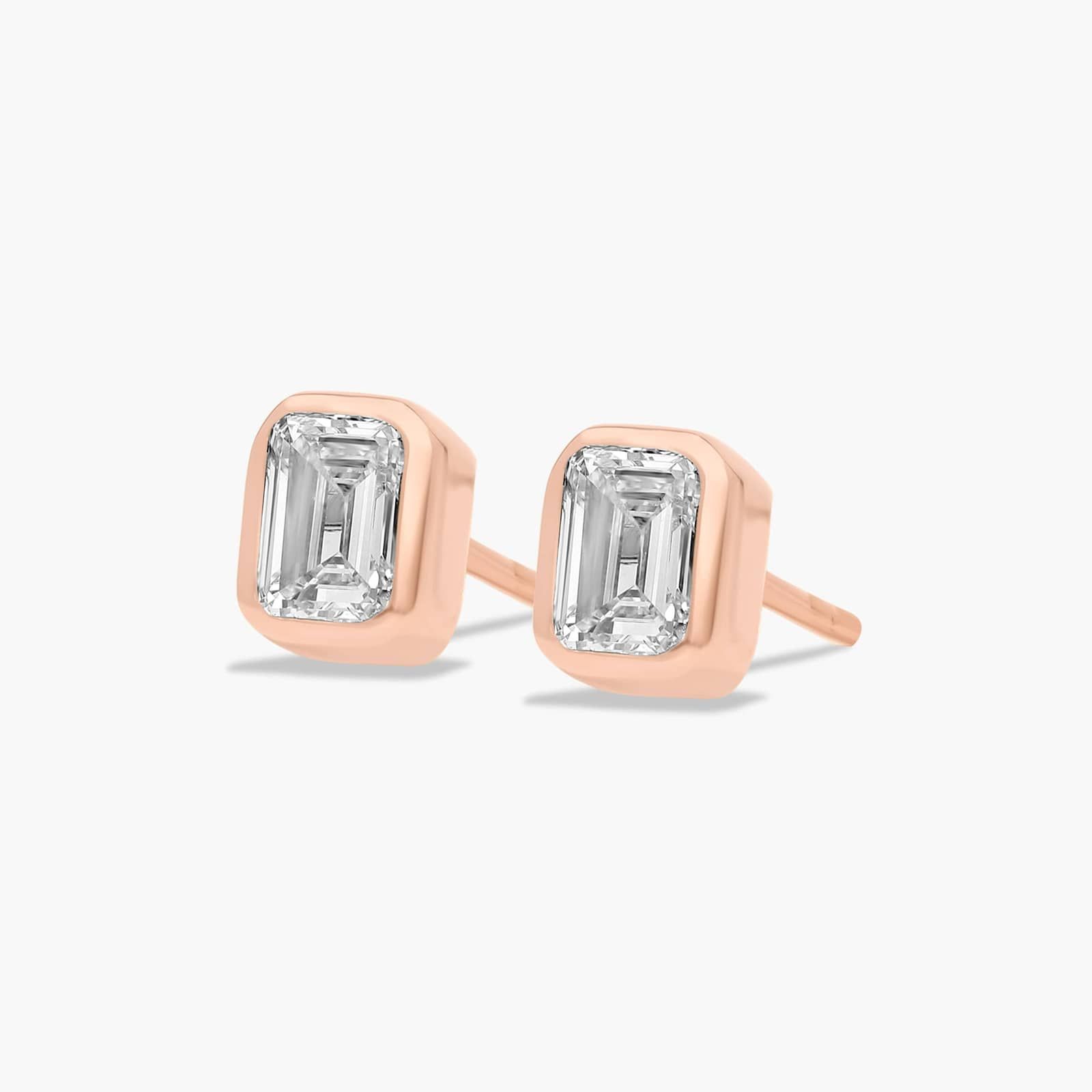 14K Rose Gold Fancy Bezels Lab Grown Emerald Diamond Stud Earrings
