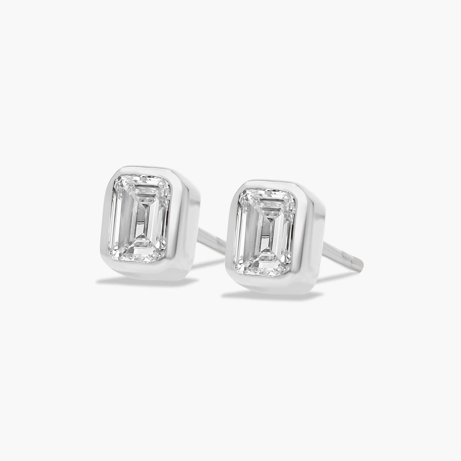 14K White Gold Fancy Bezels Lab Grown Emerald Diamond Stud Earrings