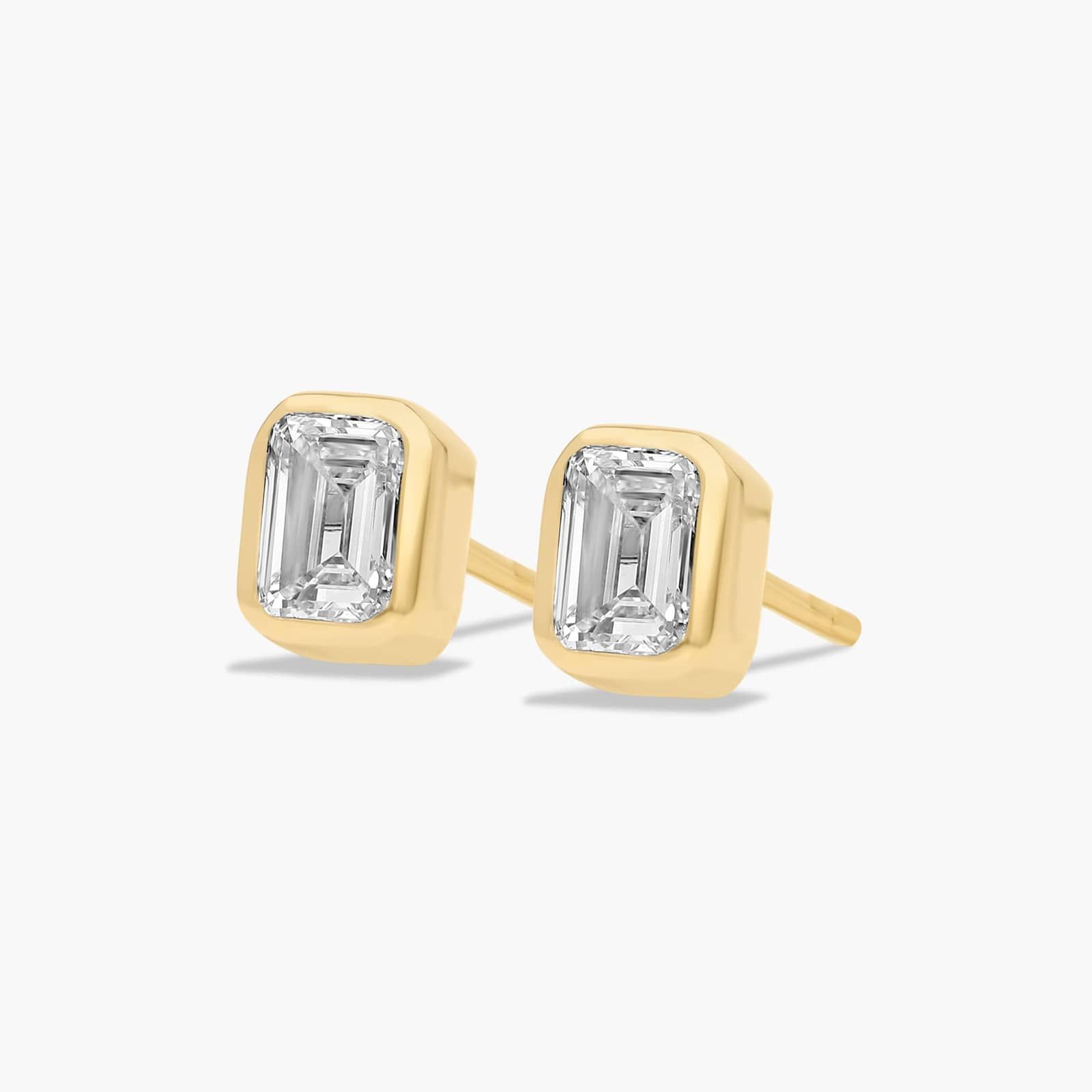 14K Yellow Gold Fancy Bezels Lab Grown Emerald Diamond Stud Earrings