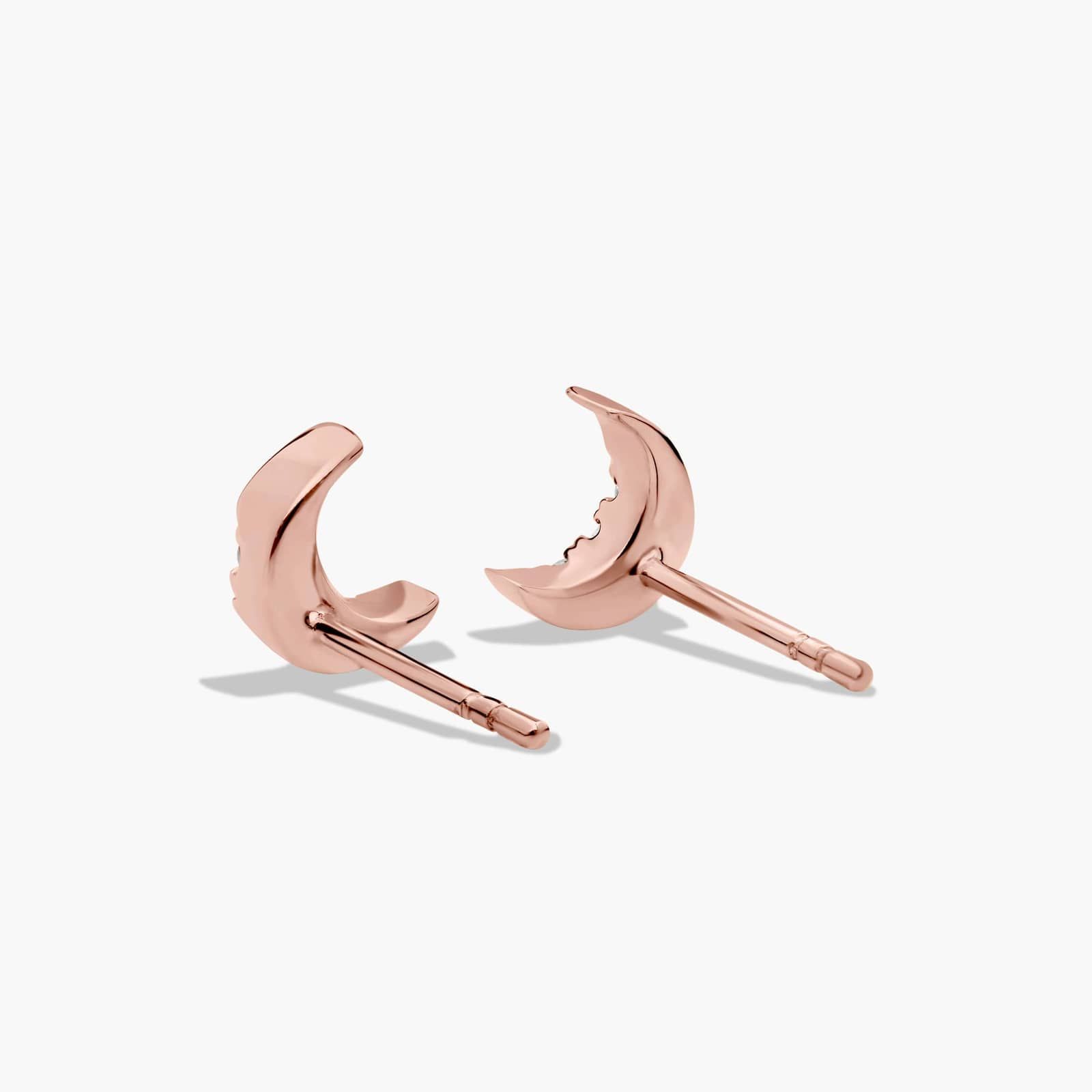 14K Rose Gold Dainty Diamonds Pavé Crescent Moon Stud Earrings