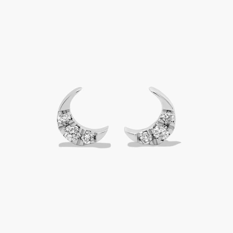 14K White Gold Dainty Diamonds Pavé Crescent Moon Stud Earrings By James Allen