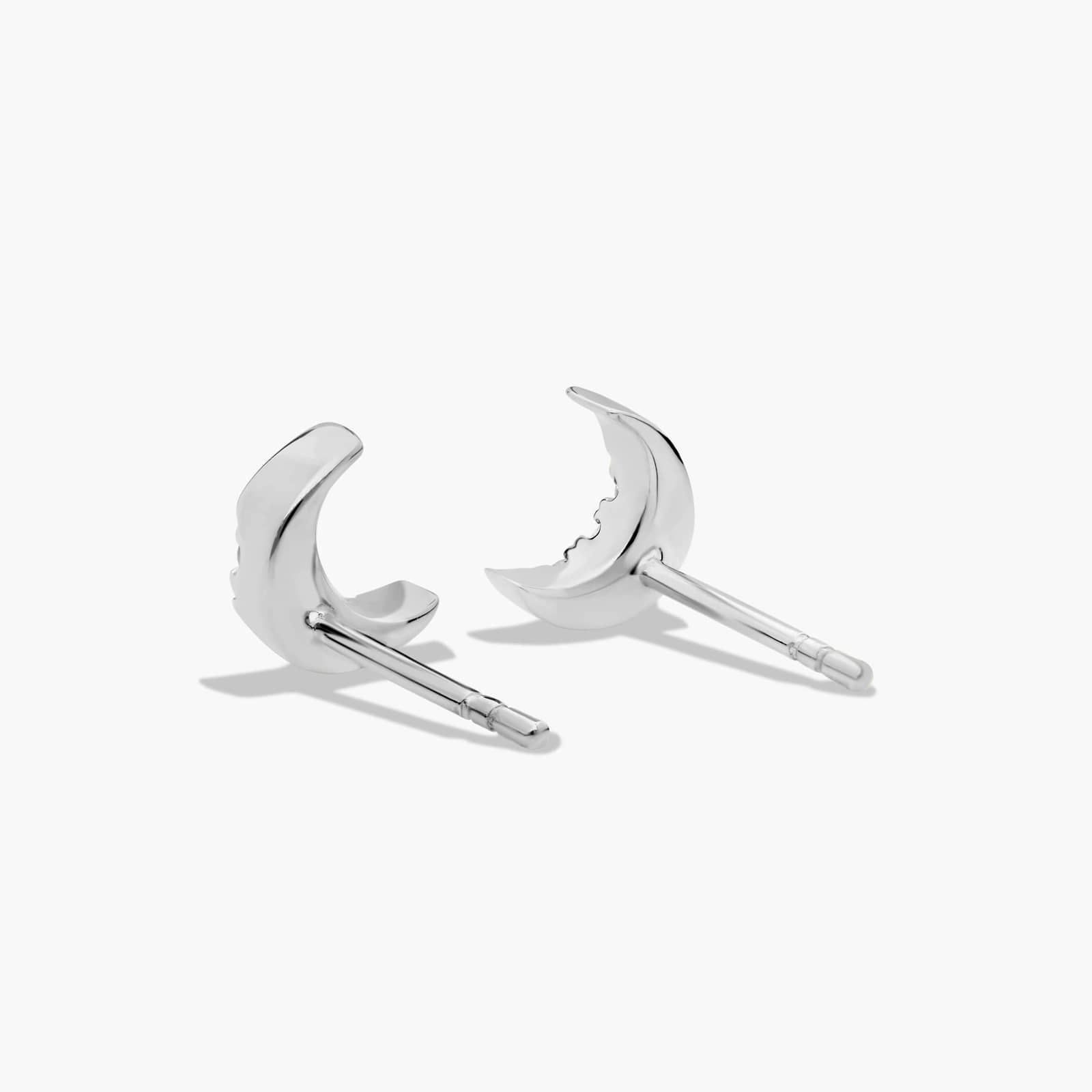 14K White Gold Dainty Diamonds Pavé Crescent Moon Stud Earrings
