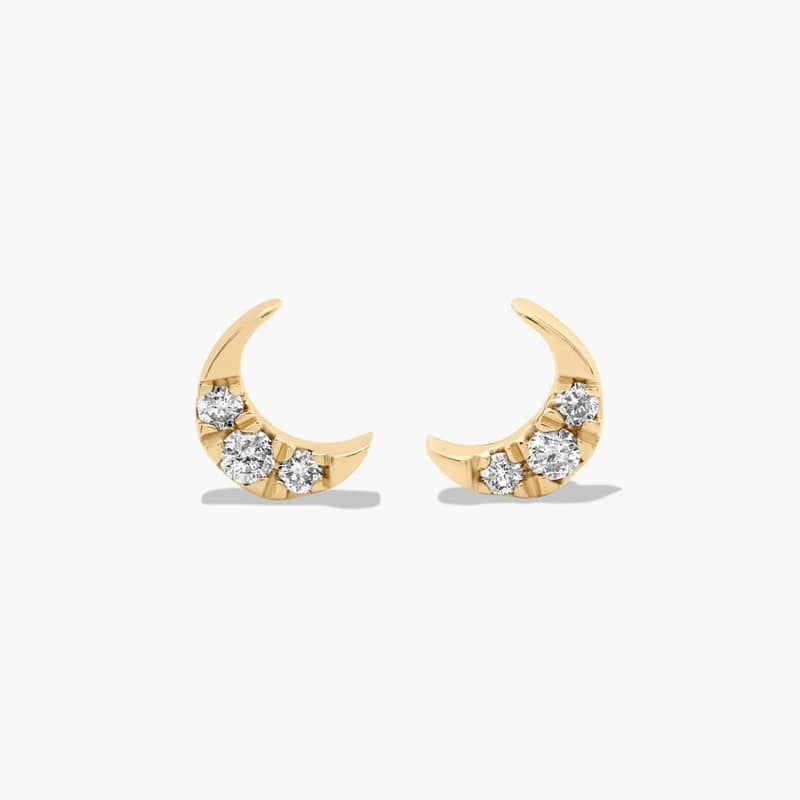 14K Yellow Gold Dainty Diamonds Pavé Crescent Moon Stud Earrings By James Allen