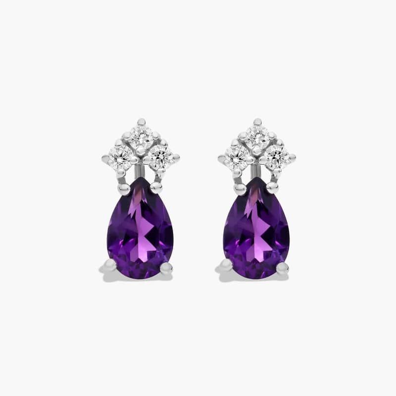 Pear Shape Amethyst And Tri-Diamond Stud Earrings In 14K White Gold By James Allen