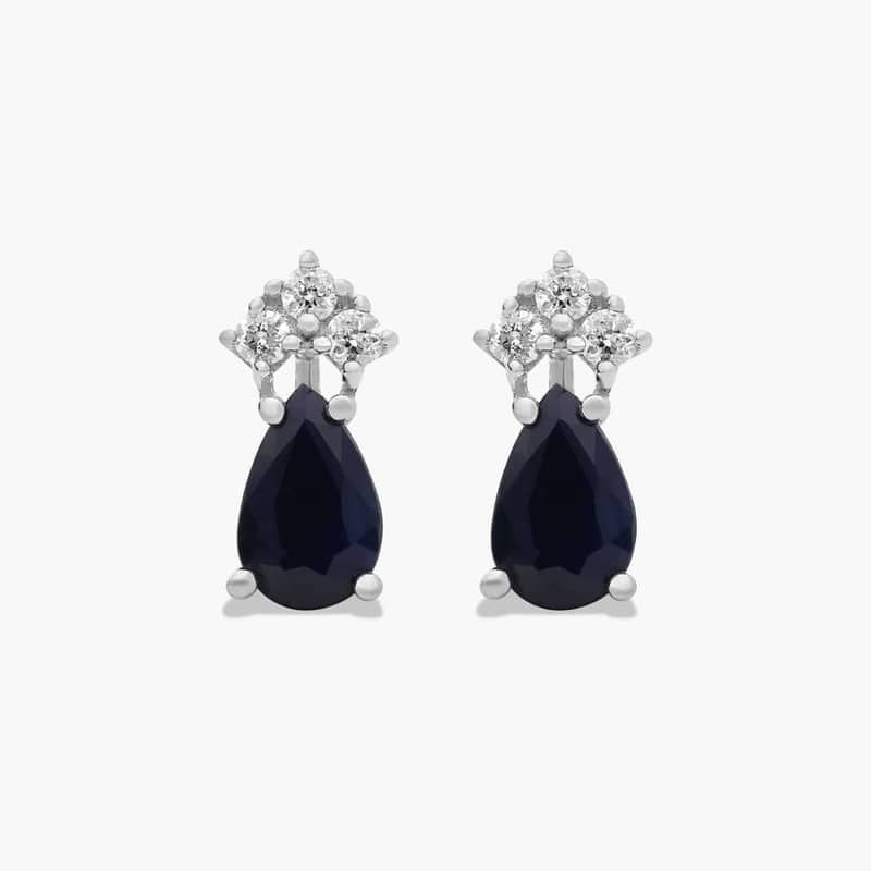 Pear Shape Sapphire And Tri-Diamond Stud Earrings In 14K White Gold By James Allen