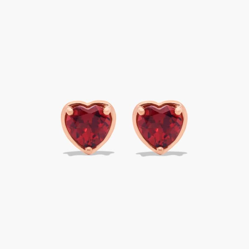 Radiant Reflections Heart Shape Garnet Stud Earrings In 14K Rose Gold