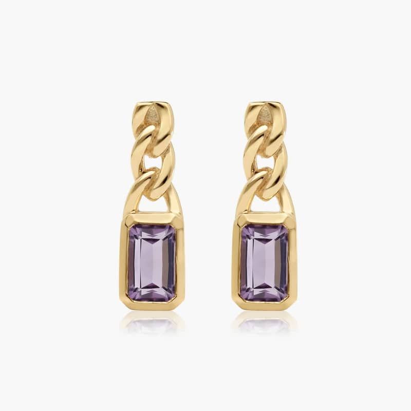 Radiant Reflections Amethyst Curb Chain Stud Earrings In 14K Yellow Gold By James Allen