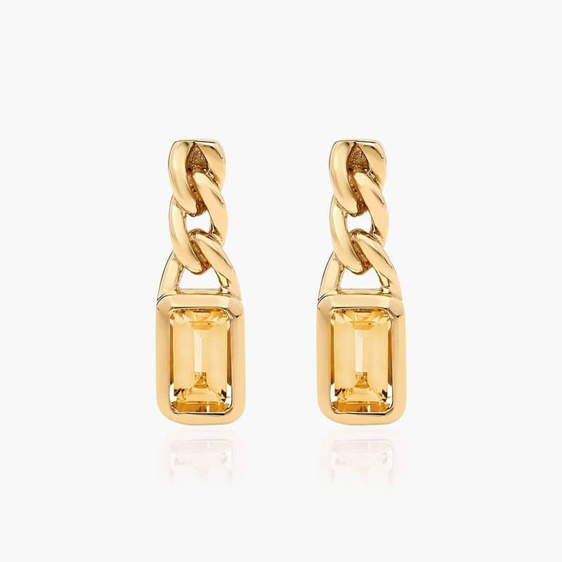 Radiant Reflections Citrine Curb Chain Stud Earrings In 14K Yellow Gold By James Allen