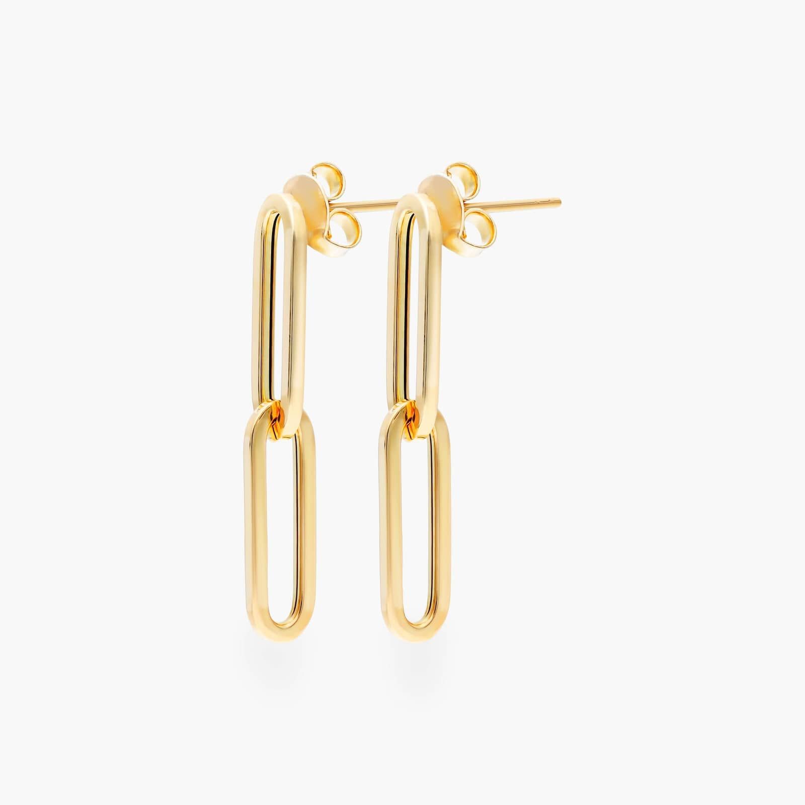 Paperclip Chain Drop Earrings In 14K Yellow Gold