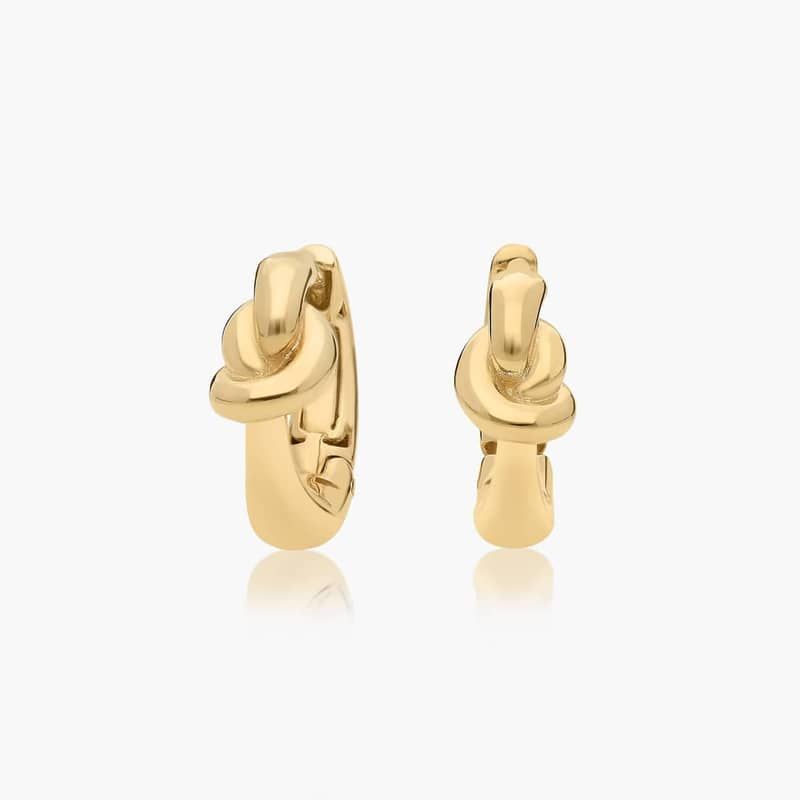 Golden Hour Love Knot Huggie Hoop Earrings In 14K Yellow Gold