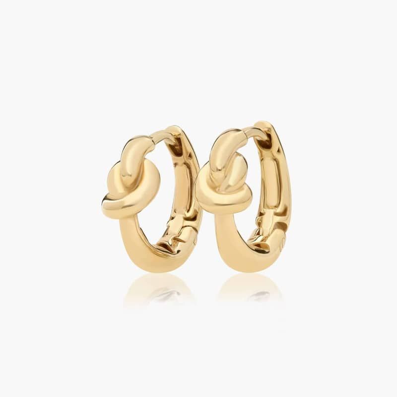 Golden Hour Love Knot Huggie Hoop Earrings In 14K Yellow Gold