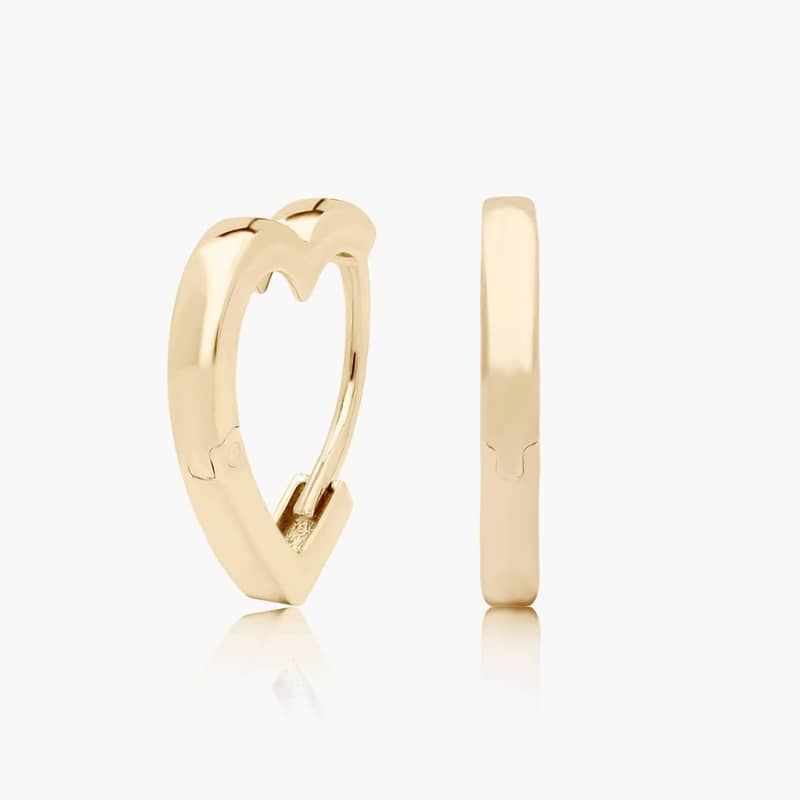 Heart Huggie Hoop Earrings In 14K Yellow Gold