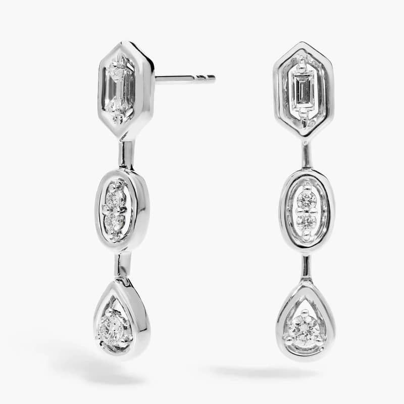 Mixed Shape Diamond Drop Earrings in 14K White Gold