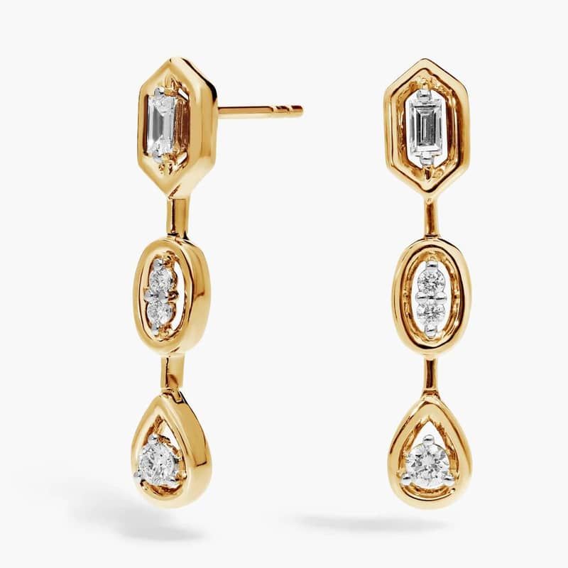 Mixed Shape Diamond Drop Earrings in 14K Yellow Gold