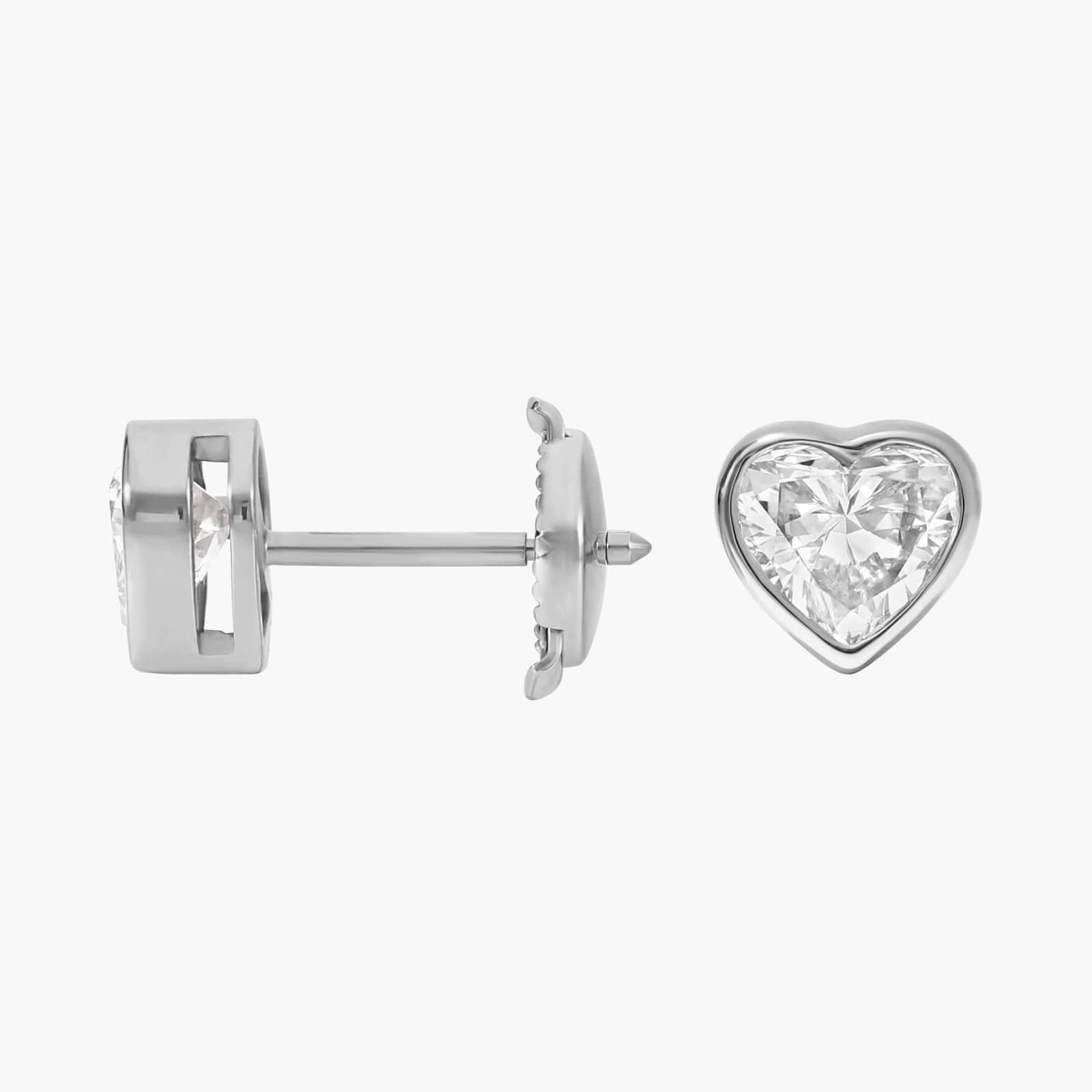 Heart Diamond Stud Bezel Earrings in 14K White Gold