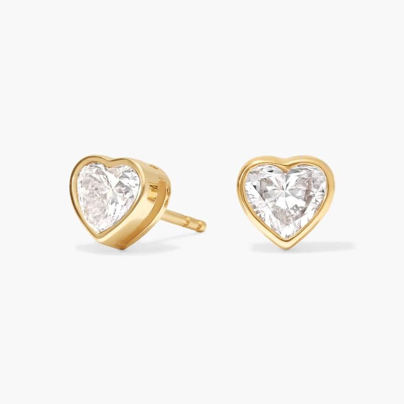 Heart Diamond Stud Bezel Earrings in 14K Yellow Gold