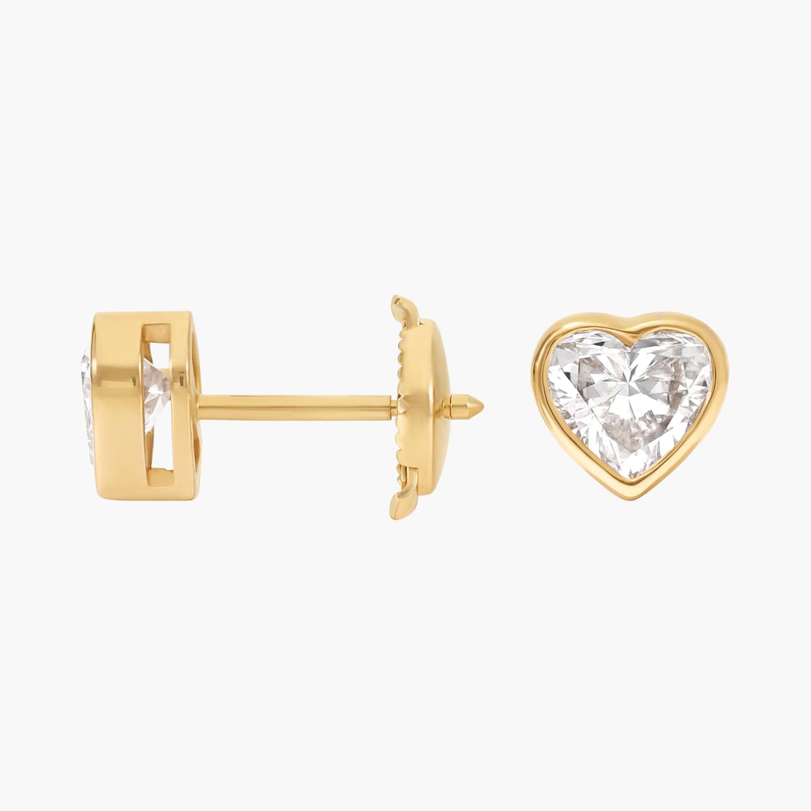 Heart Diamond Stud Bezel Earrings in 14K Yellow Gold