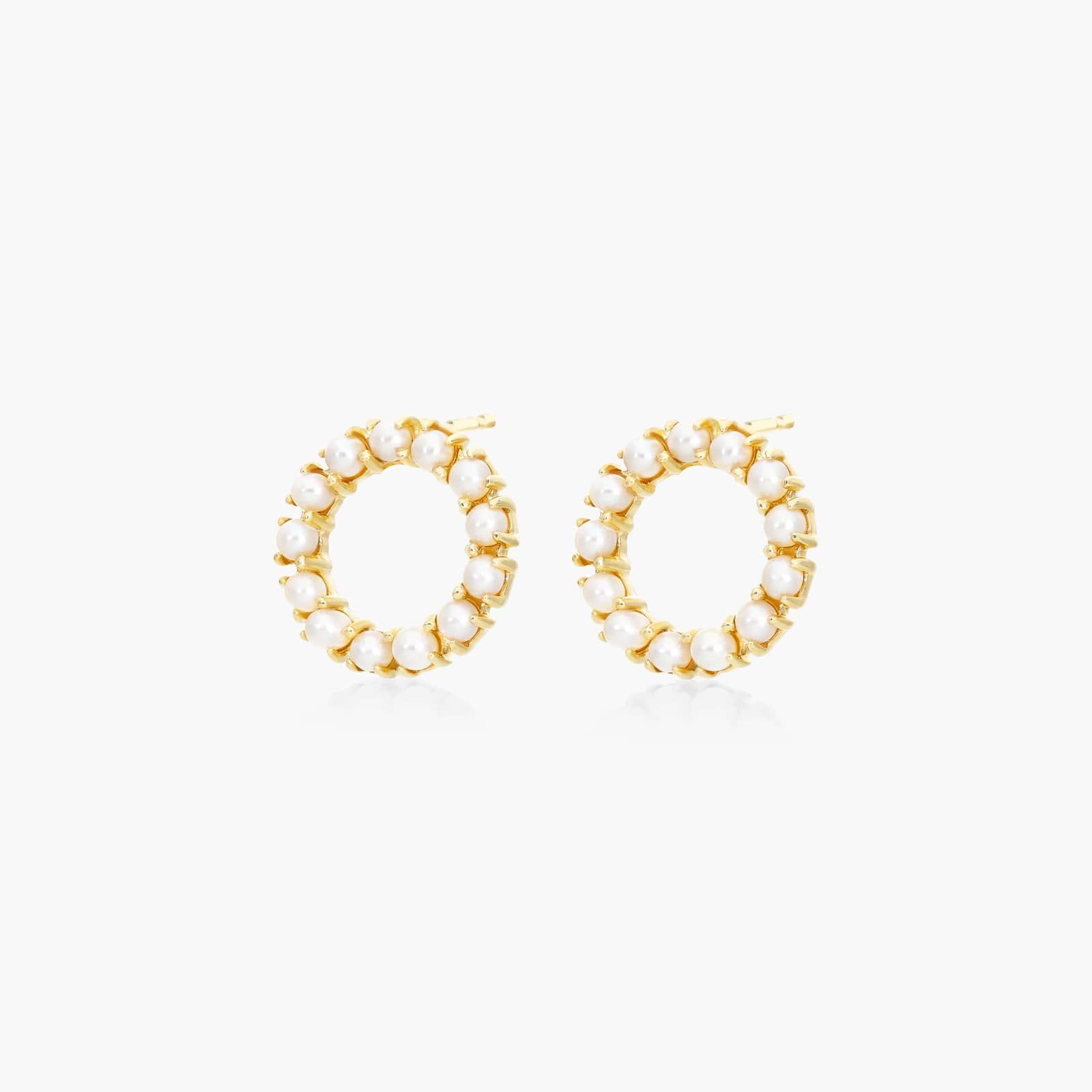 Cultured Freshwater Seed Pearl Open Circle Earrings In 14K Yellow Gold (2.0mm)