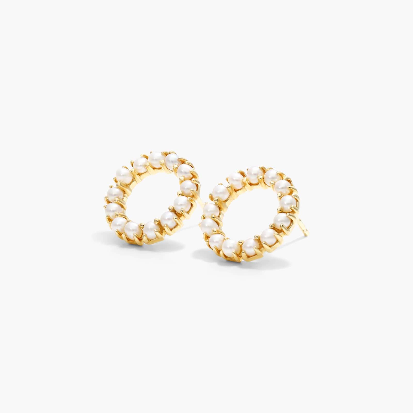 Cultured Freshwater Seed Pearl Open Circle Earrings In 14K Yellow Gold (2.0mm)