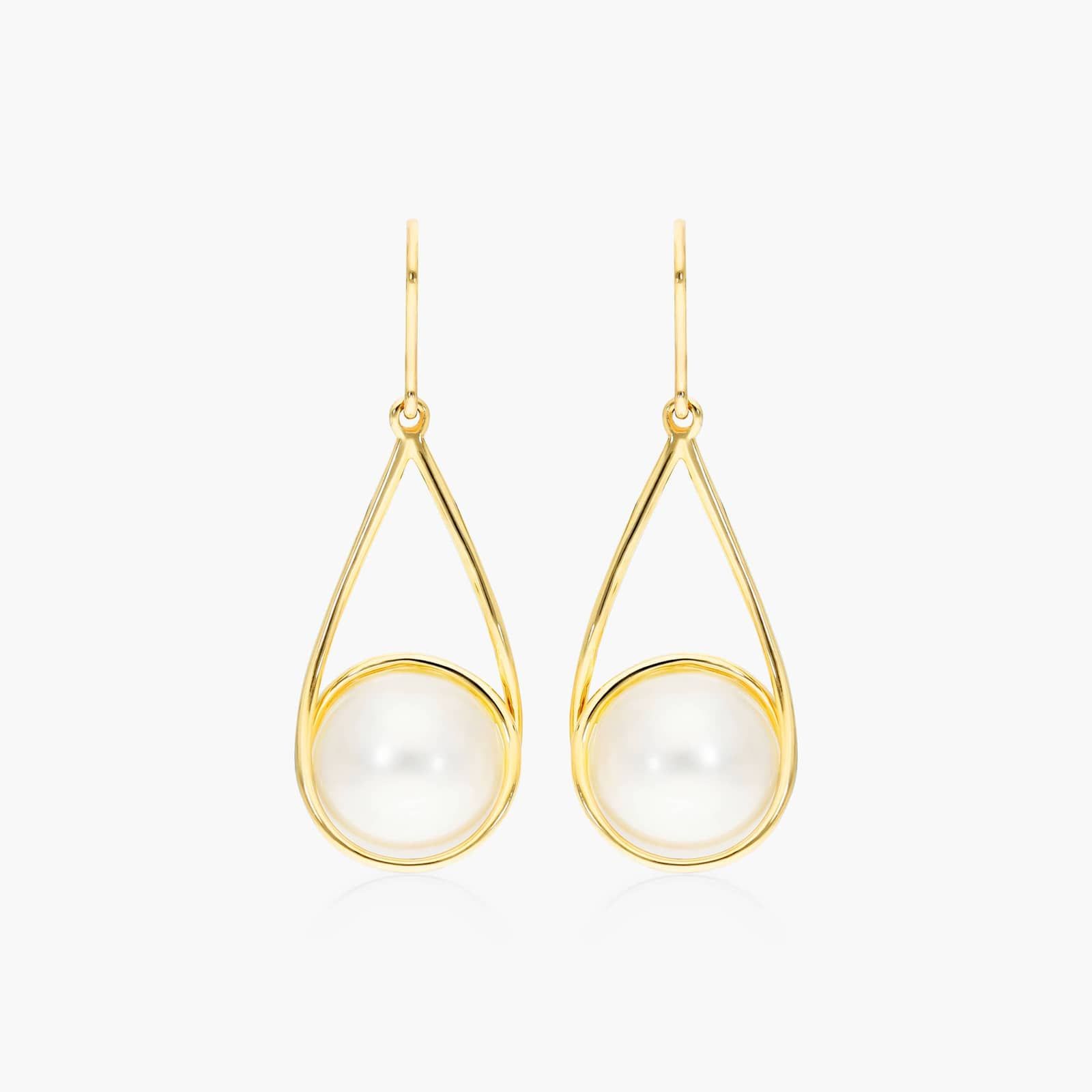 Cultured Freshwater Pearl Swirl Drop Earrings In 14K Yellow Gold (9.5-10.0mm)
