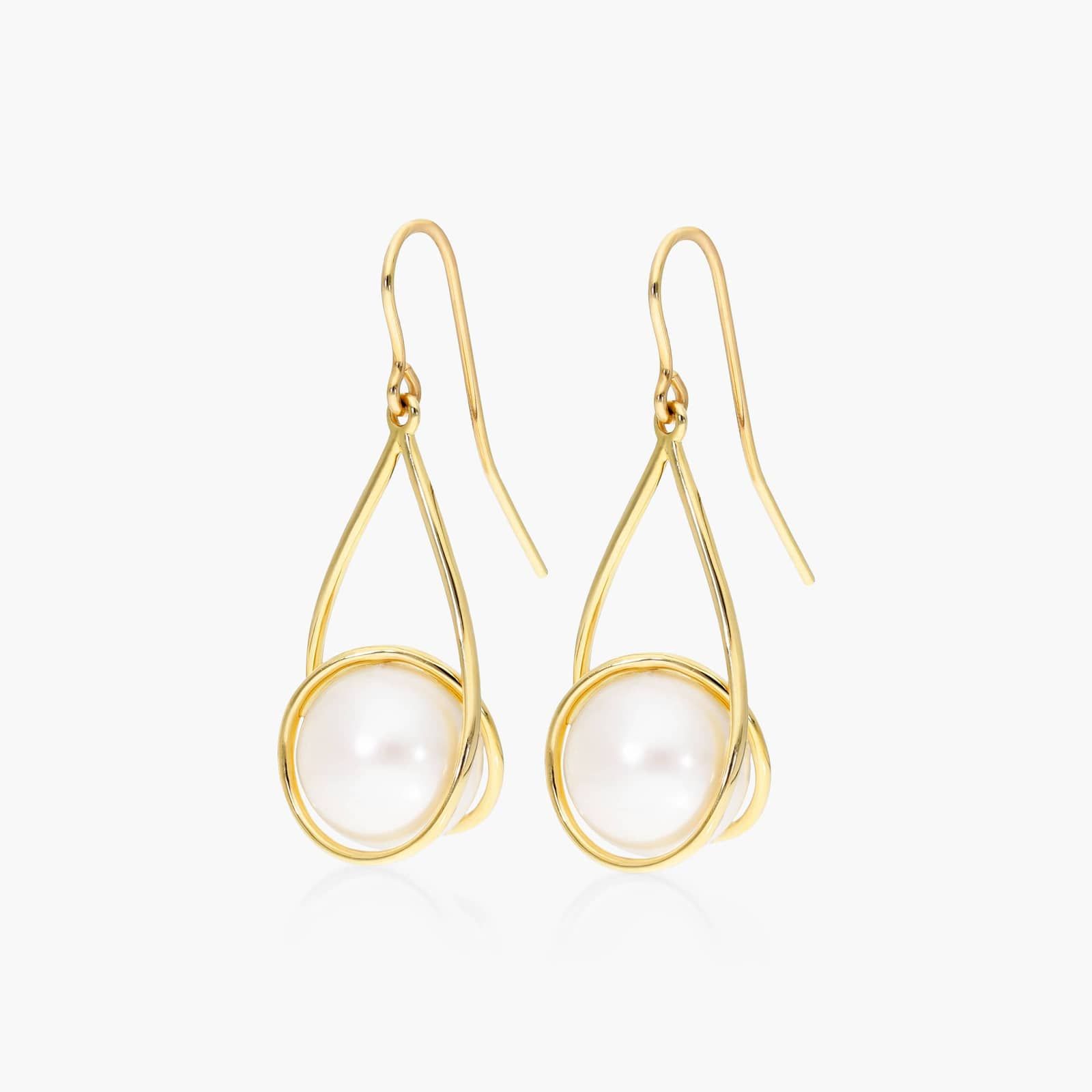 Cultured Freshwater Pearl Swirl Drop Earrings In 14K Yellow Gold (9.5-10.0mm)