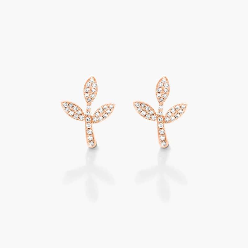 Three Leaves Diamond Earrings In 14K Rose Gold