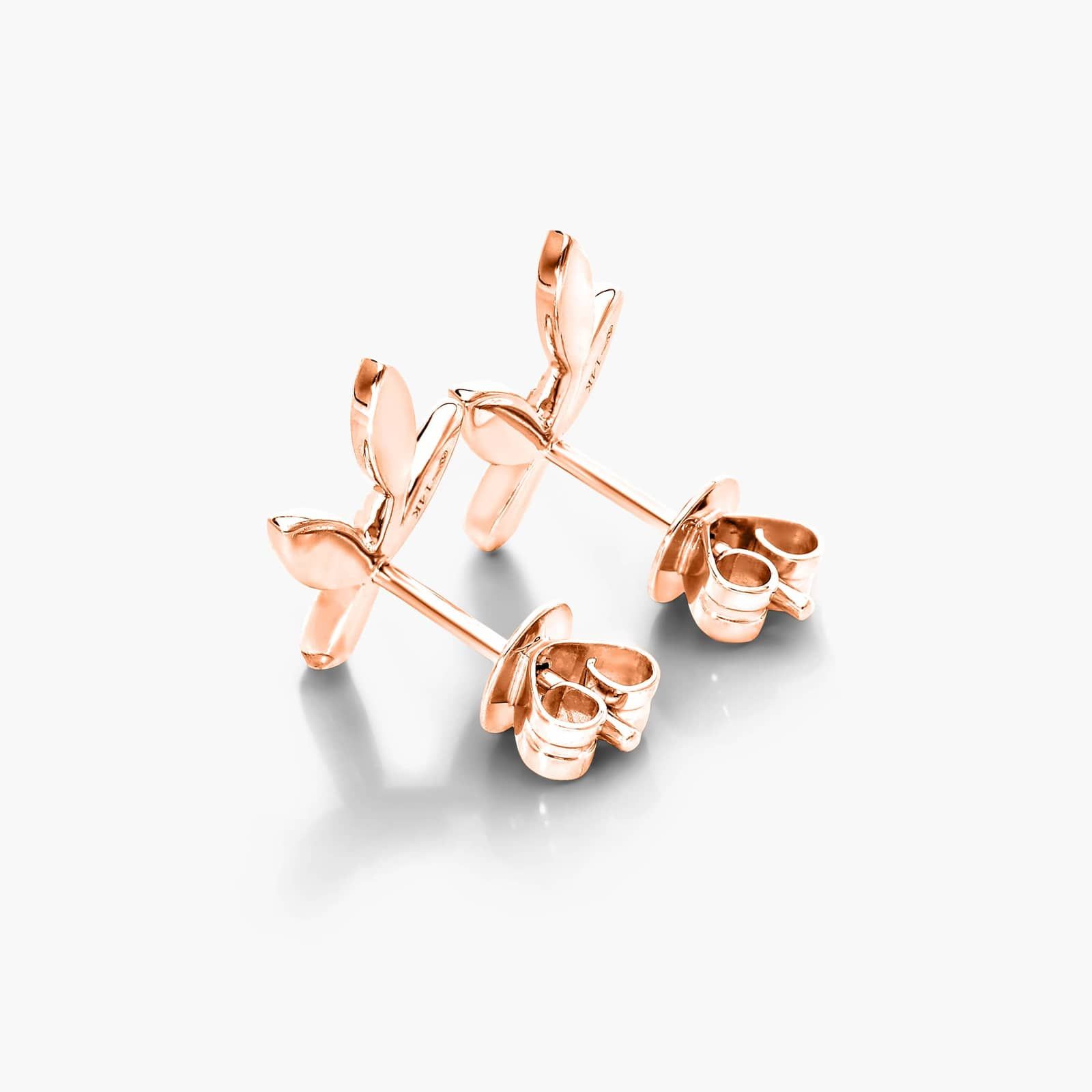 Three Leaves Diamond Earrings In 14K Rose Gold