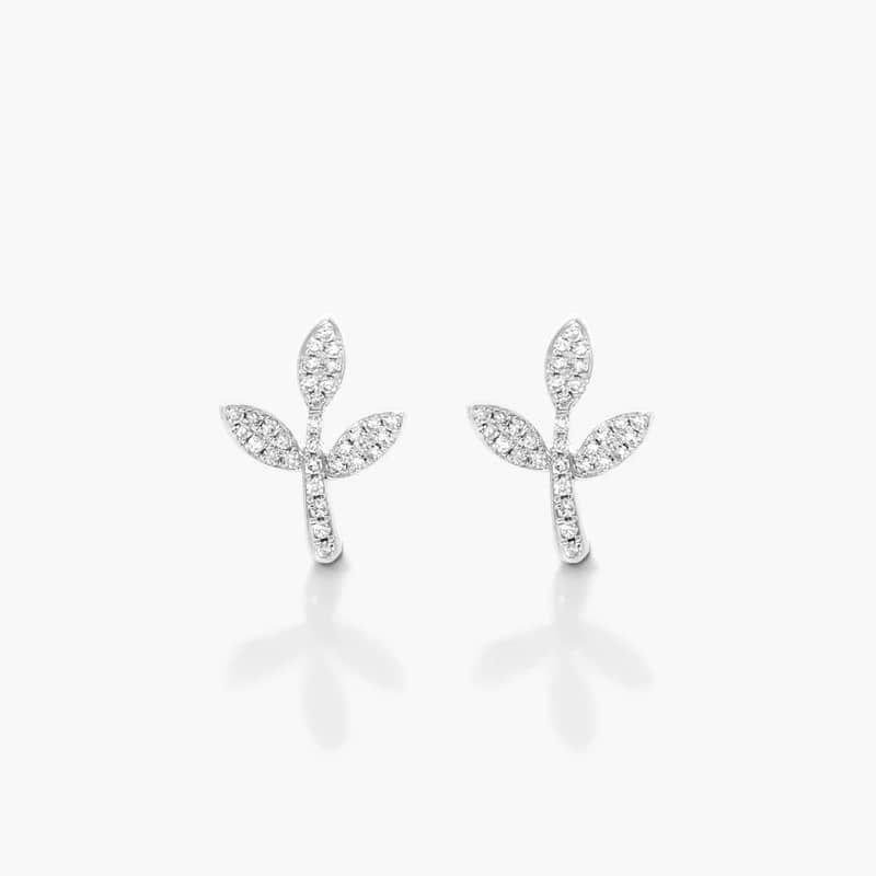 Three Leaves Diamond Earrings In 14K White Gold