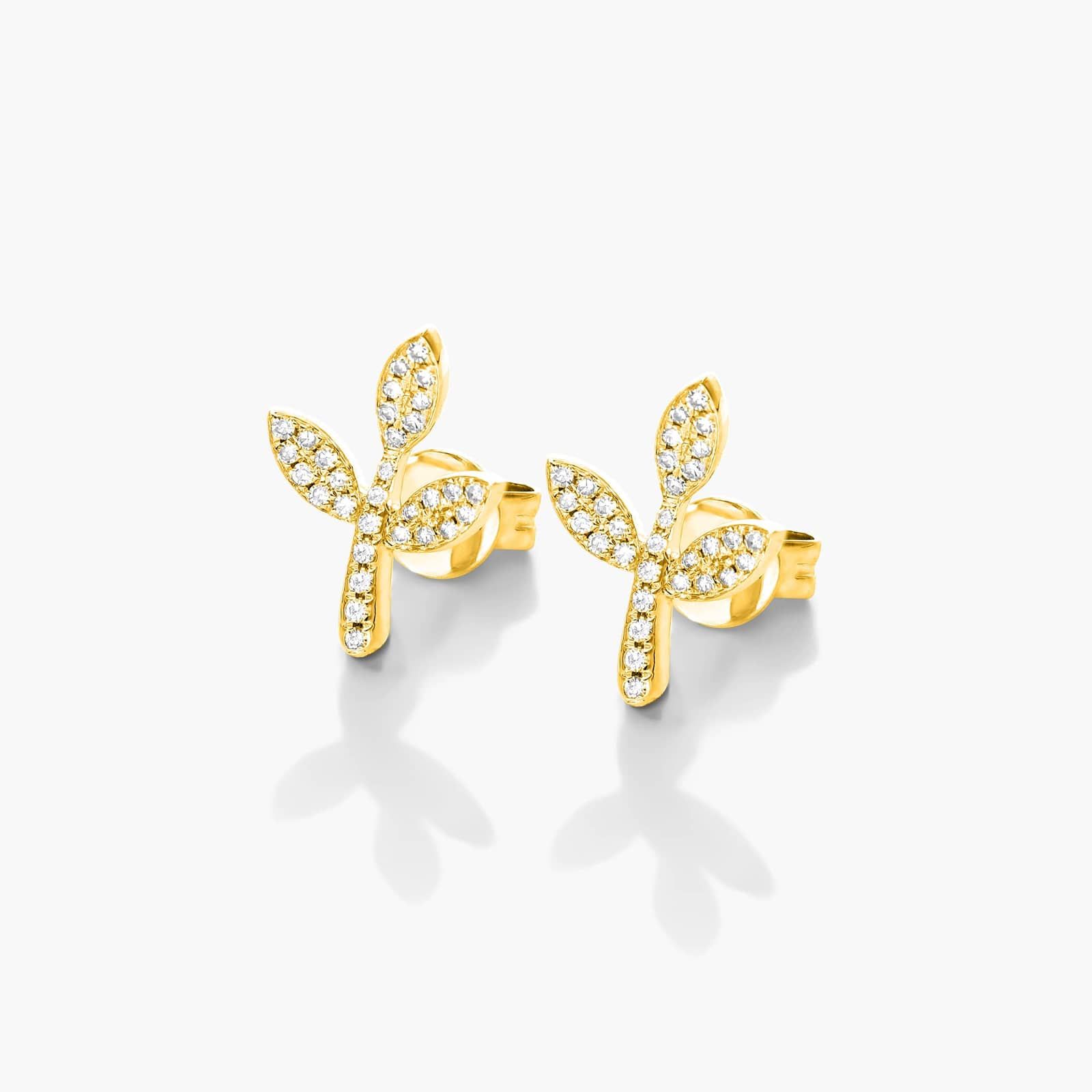 Three Leaves Diamond Earrings In 14K Yellow Gold