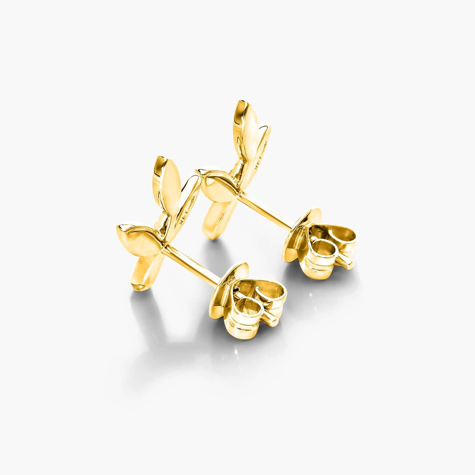 Three Leaves Diamond Earrings In 14K Yellow Gold