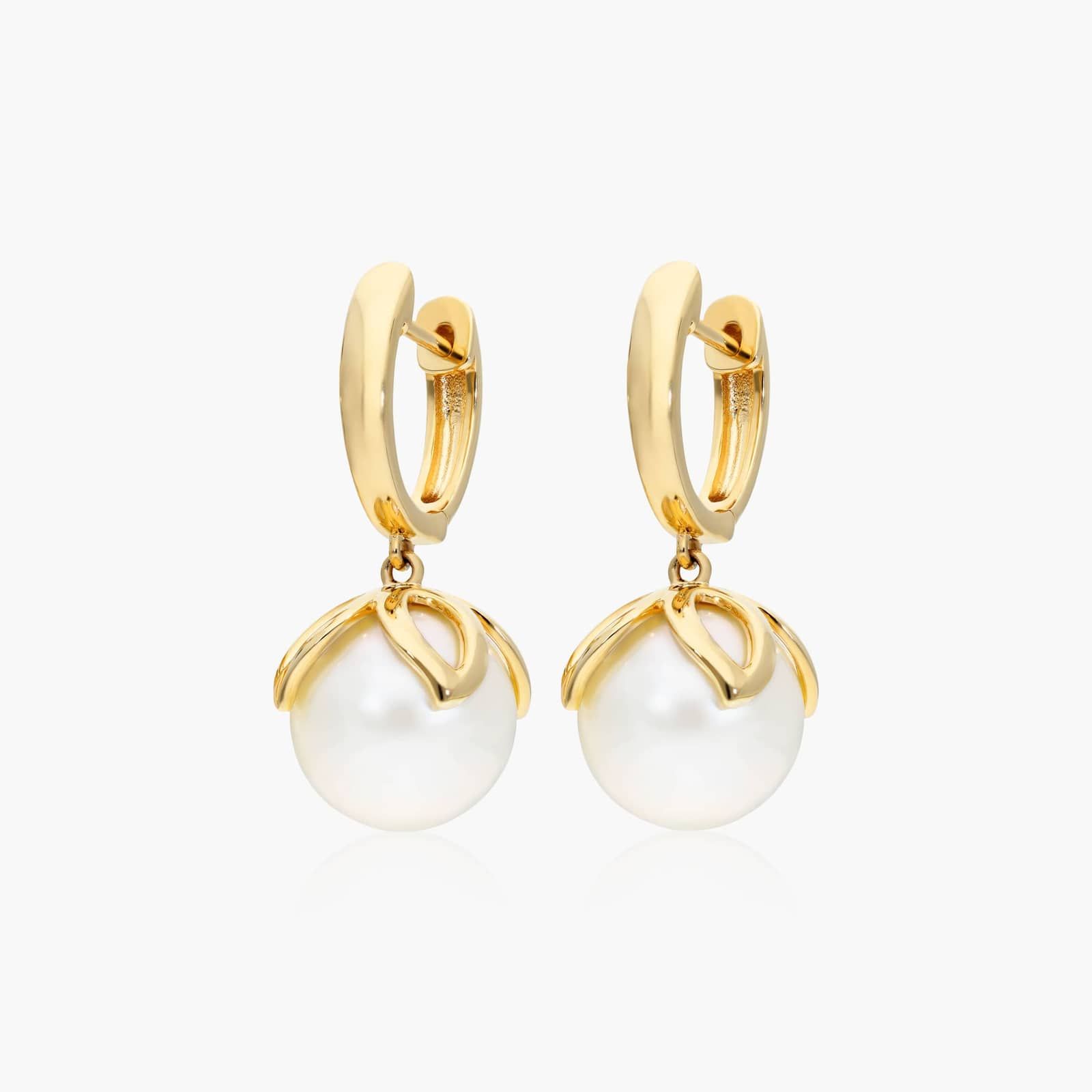 Cultured Freshwater Pearl Wire Leaf Earrings In 14K Yellow Gold (11-12 mm)