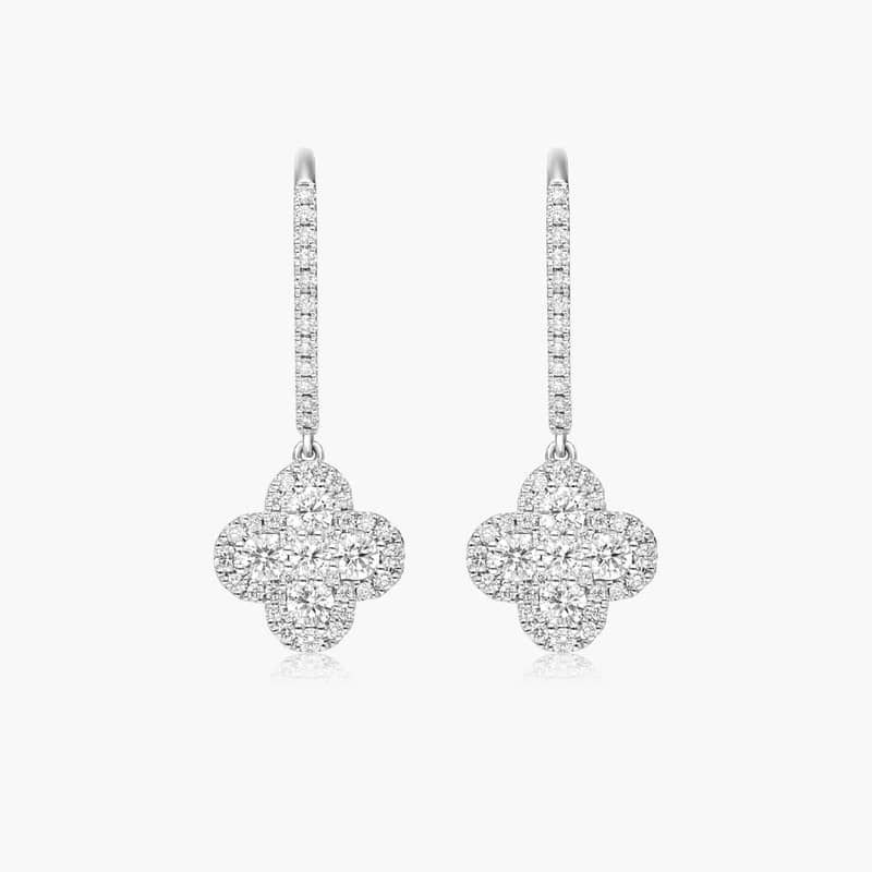 Clover Leverback Earrings With Lab-Grown Diamonds In 14K White Gold