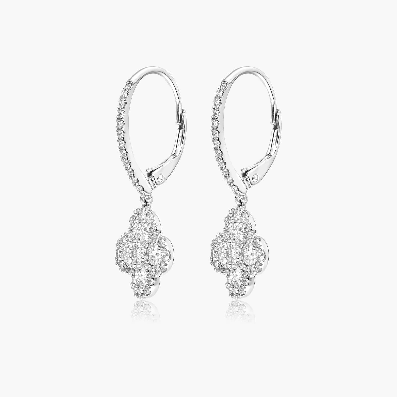 Clover Leverback Earrings With Lab-Grown Diamonds In 14K White Gold